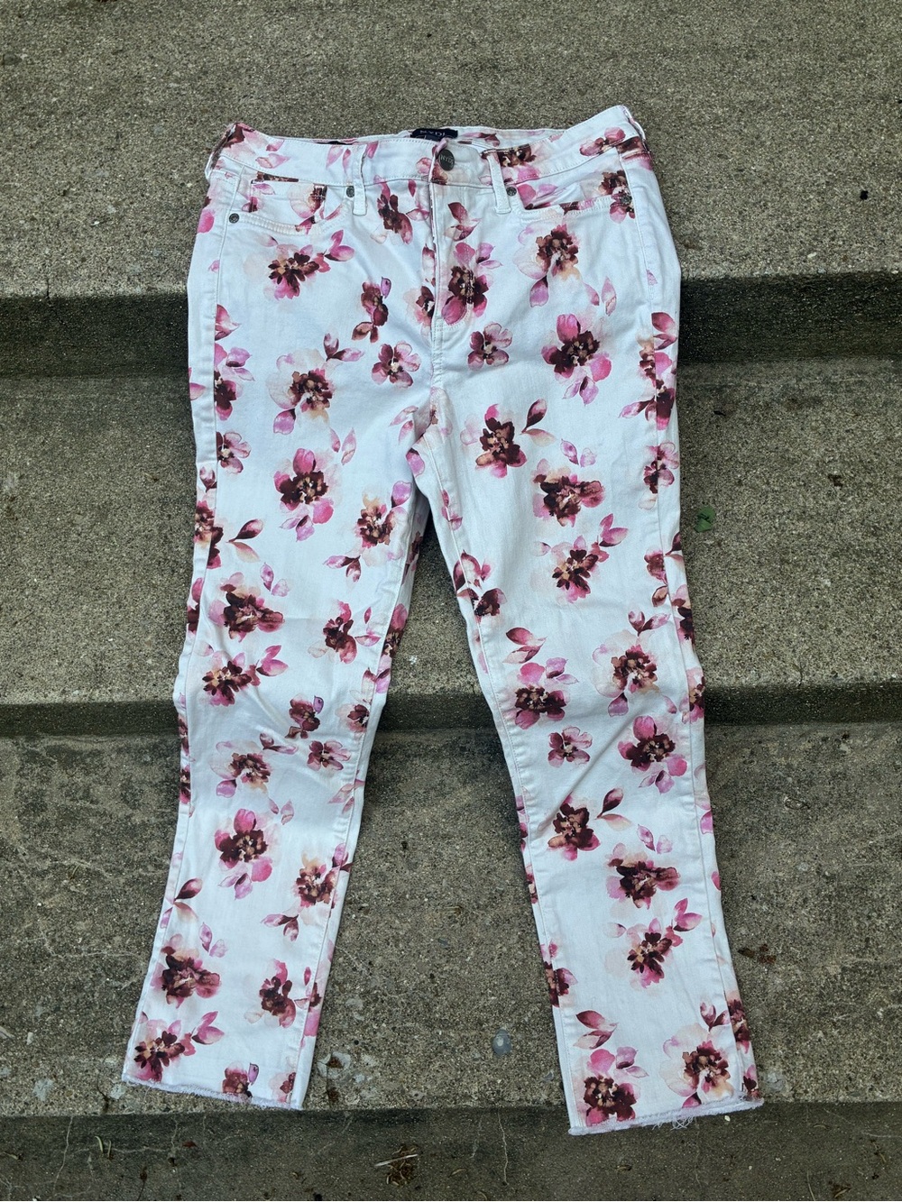 NYDJ Sheri Slim Floral White Pink Jeans